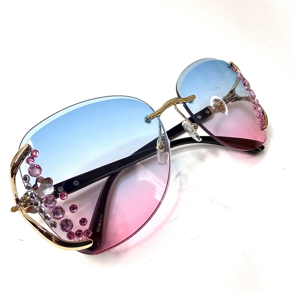 Rimless fashion sunglasses crystal stones Designers women